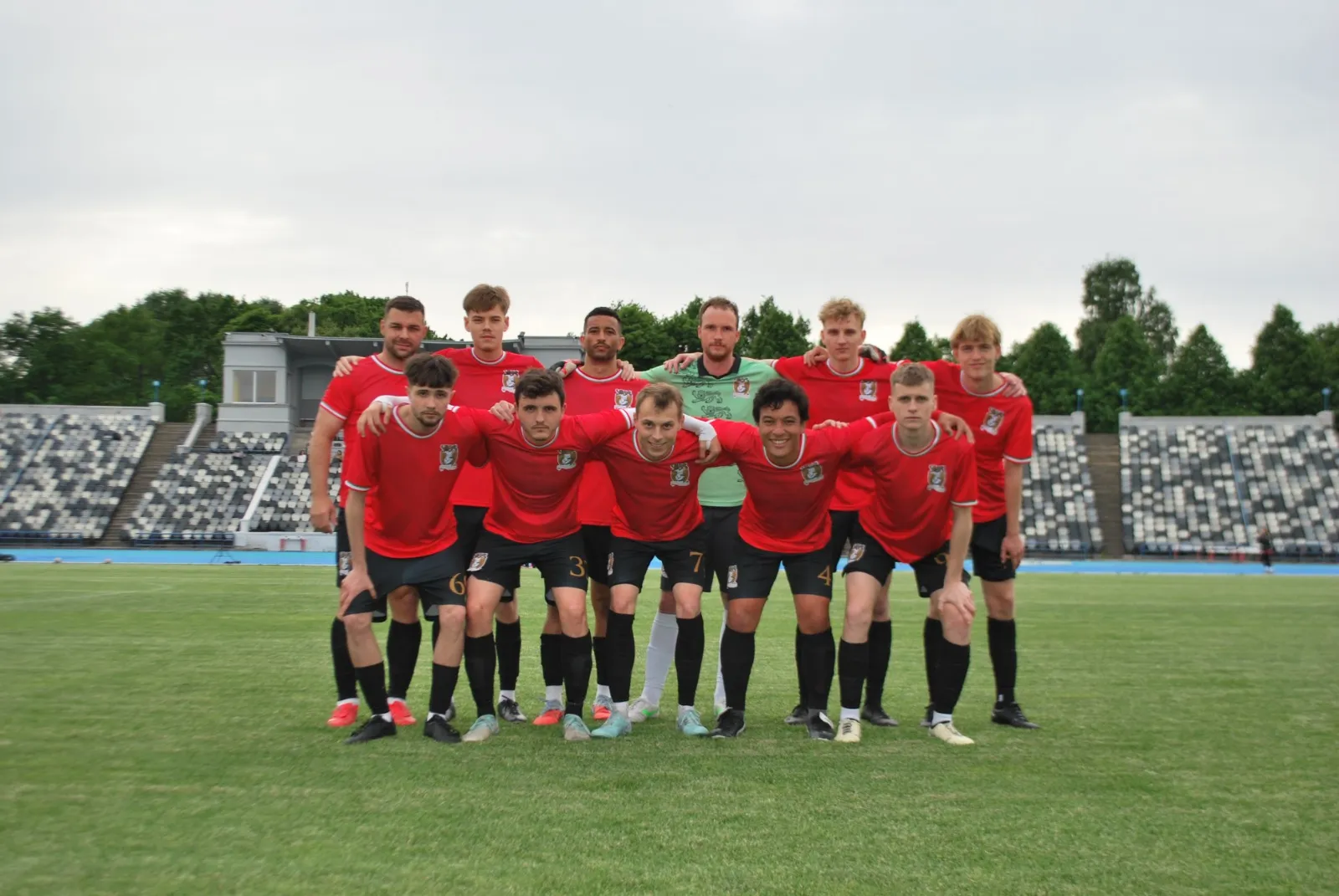 Rumori Calcio Tallinn players lined up in red before a match